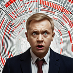 **

"A confused investor surrounded by a swirling vortex of news headlines and stock charts, representing availability bias. Emphasize the chaos and the feeling of being overwhelmed by easily accessible but potentially misleading information. Polish currency (złoty) symbols visible in the background."

**