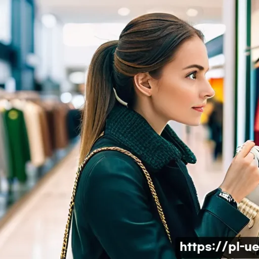 행동재무학의 대표적 연구 사례 - A stylish Polish woman in her late 20s stands in a brightly lit, modern shopping mall, browsing a cl...
