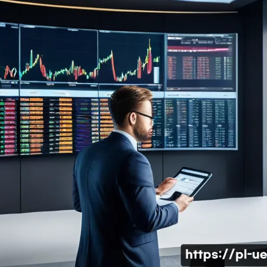 투자자 행동에 미치는 외부 요인 분석 - A modern financial analyst in a sleek office overlooking Warsaw’s cityscape, surrounded by multiple ...