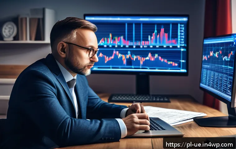 행동재무학과 투자 성과의 관계 - A detailed digital illustration of a Polish investor at a modern desk, surrounded by multiple comput...