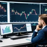 Home 23 행동재무학에서의 성과 측정 방법 - A professional investor sitting at a modern desk in a bright, sleek Warsaw office, surrounded by mul...