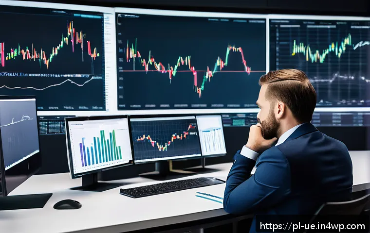 행동재무학에서의 성과 측정 방법 - A professional investor sitting at a modern desk in a bright, sleek Warsaw office, surrounded by mul...